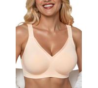 PoseFree Seamless Bras for Women Invisible T-Shirt Bra No Wire V-Mesh Smooth Back Support Perfect for Office Work Daily Wear Under Shirts Nude M