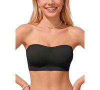PoseFree Seamless Push Up Strapless Bra for Women Non-Slip Silicone Bandeau Bra with Fabric & Clear Straps Wireless Tube Top Black M