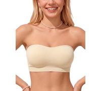 PoseFree Seamless Push Up Strapless Bra for Women Non-Slip Silicone Bandeau Bra with Fabric & Clear Straps Wireless Tube Top Nude M