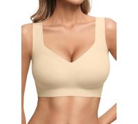PoseFree Seamless Wireless Bra for Women No Underwire - Comfortable Light Support Bralette for Everyday & Sleep - Soft Smoothing T-Shirt Bra Nude-S