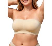 PoseFree Strapless Push Up Bra for Women Wireless Bandeau Bra with Fixed Pads Seamless Anti-Slip Tube Top Padded Convertible Bralette Nude M
