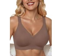 PoseFree Wireless Bras for Women Full Coverage T-Shirt Bra Seamless Jelly Strip Support Invisible Under Clothes Everyday Essential Lingerie Coffee XL