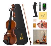 Poseidon 3/4 Violin Set for Beginner - Premium Handcraft Violin for Kids Adults with Hard Case, Bow, Rosin, Extra Violin Strings 3/4 Full Set, Shoulder Rest, Clip-on Tuners - Matte Brown