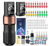POSEIDON Cordless Rotary Tattoo Machine Kit with 20 Tattoo Cartridge Needles, Ink Set & 2 Rechargeable Batteries | Professional Portable Tattoo Gun for Beginners | Complete Starter Supplies