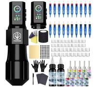 POSEIDON Cordless Tattoo Gun Kit with 2 Batteries with LED Digital Display 20 Tattoo Needles 12 Inks Tattoo Machine Kit for Beginners
