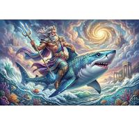 Poseidon Giant Shark 1000 Piece Jigsaw Puzzle,Stress Relief,Impossible Challenge,Gift Idea Greek Mythology,Home Wall Decor,Premium Cardboard,Educational Toy,Adults & Kids 14+ 70x50cm