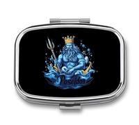 Poseidon-Gr od Funny Square Pill Organizer Travel Pharmacy Box Portable Medicine Case with 2 Compartments