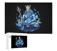 Poseidon-Greek God Funny Wooden Puzzle with Storage Box Adults Jigsaw Puzzles Challenge for Family Game Birthday Gift