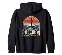 Poseidon King of the Ocean Trident Waves Retro Artwork Zip Hoodie