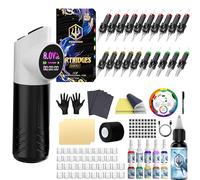 POSEIDON Panda Design Tattoo Pen with Paw Buttons, Wireless Tattoo Machine Kit with Battery, Ink, 20 Tattoo Cartridge Needles, 4 Memory Modes, Normal/Dot Mode, LED Display, Complete Starter Supplies