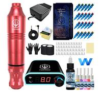 POSEIDON Rotary Tattoo Pen Kit for Beginners & Artists - Complete Tattoo Machine Set with Power Supply/20 Cartridge Needles/6 Ink Colors/Foot Pedal (TK019)