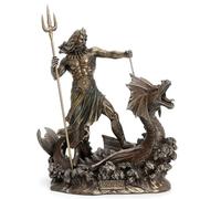Poseidon Standing On Hippocampus with Trident Statue by JFSM INC
