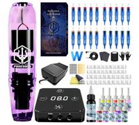 POSEIDON Tattoo Gun Kit, Rotary Tattoo Pen Kit with 20 PCS Cartridge Needles, Professional Tattoo Machine Kit with Power Supply, 11 Color Inks with Foot Pedal Tattoo Kit for Artists