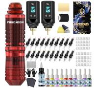 POSEIDON Tattoo Gun Kit, Wireless Tattoo Pen Kit with 2 Long-Lasting Batteries & Complete Starter Supplies, Professional Cordless Tattoo Machine for Beginners, Includes 20 Needles, Inks, Practice Skin