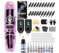 POSEIDON Tattoo Gun Kit, Wireless Tattoo Pen Kit with 2 Long-Lasting Batteries & Complete Starter Supplies, Professional Cordless Tattoo Machine for Beginners, Includes 20 Needles, Inks, Practice Skin