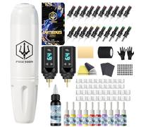 POSEIDON Tattoo Gun Kit, Wireless Tattoo Pen Kit with 2 Long-Lasting Batteries & Complete Starter Supplies, Professional Cordless Tattoo Machine for Beginners, Includes 20 Needles, Inks, Practice Skin