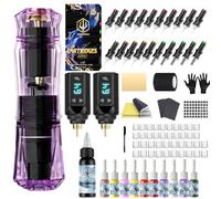 POSEIDON Tattoo Gun Kit, Wireless Tattoo Pen Kit with 2 Long-Lasting Batteries & Complete Starter Supplies, Professional Cordless Tattoo Machine for Beginners, Includes 20 Needles, Inks, Practice Skin