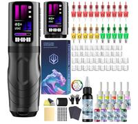 POSEIDON Tattoo Gun Kit, Wireless Tattoo Pen Kit with 2Pcs Battery and 20 Pcs Tattoo Cartridge Needles, Normal/Dot Modes, LED Display, Complete Machine Kit Starter Supplies