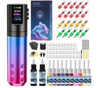 POSEIDON Tattoo Pen Kit with 20 PCS Cartridges, Wireless Power, Japan Coreless Motor Digital Display