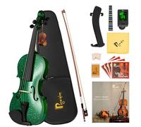 Poseidon Violin for Beginner, Full Size Violin Set for Kids Student with Hard Case, Extra 4/4 Strings Set, Violin Bow, Horse Bridges, Rosin, Shoulder Rest, Clip-on Tuner, Manual - Green Glossy