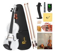 Poseidon Violin for Beginner, Violin Set with Acoustic Violin Starter Kit/Hard Case, Two Bows, Two Rosins,Two Horse Bridge, Extra Strings, Shoulder Rest, Clip-on Tuner, Instruction Manual, White