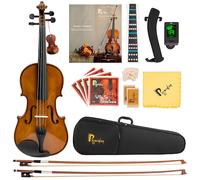 Poseidon Violin for Kids Adults 4/4 Fiddle Set, Acoustic Violin Solid Wood Violin 4/4 with Case, Two 4/4 Strings, Two Bows, Two Bridges, Two Rosins, Clip-on Tuner, Shoulder Rest Manual - Glossy German