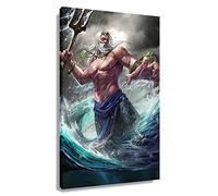 Poseidon Wall Art Greek Mythology Poster Framed Canvas Artwork Ancient Greek Poster Painting For Wall Decorations Living Room Framed (16x24 inch)