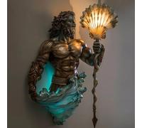 Poseidon Wall Lamp, Antique Bronze Poseidon Wall Sconce with 8 Inch Frosted Crystal Lantern, Vintage Ocean-Themed Night Light for Bedrooms, Living Room, Bathroom (A 1Pc)