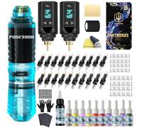 POSEIDON Wireless Rotary Tattoo Machine Kit with 20 Tattoo Cartridge Needles, Ink Set & 2 Rechargeable Batteries | Professional Portable Tattoo Pen fo