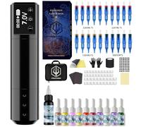 POSEIDON Wireless Rotary Tattoo Machine Kit with 20 Tattoo Cartridge Needles & Ink Set | Professional Portable Tattoo Gun for Beginners | Complete Starter Supplies (HM125)