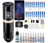 POSEIDON Wireless Tattoo Pen Kit - Professional Cordless Tattoo Gun with 1500mAh Battery, 20 Cartridge Needles & Smart OLED Display | Japanese Coreless Motor | Complete Starter Supplies (PK-HM124)
