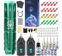 POSEIDON Wireless Tattoo Pen Kit - Professional Cordless Tattoo Gun with 2 1500mAh Battery & 20 Cartridge Needles | Complete Tattoo Machine Kit for Beginners