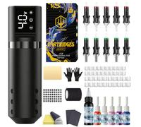 POSEIDON Wireless Tattoo Pen Set, Tattoo Machine, Complete Set for | Includes 10 sterilised cartridge needles, colours, practice skin, battery with USB-C, 9 voltage levels (4-12 V)