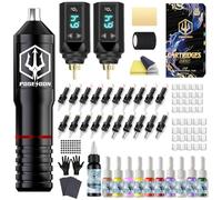 POSEIDON Wireless Tattoo Pen Set with 2 Long Lasting Batteries & Complete Starter Accessories | Professional Wireless Tattoo Machine for Beginners | Includes 20 Needles, Colours, Practice Skin