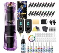 POSEIDON Wireless Tattoo Pen Set with 2 Long Lasting Batteries & Complete Starter Accessories | Professional Wireless Tattoo Machine for Beginners | Includes 20 Needles, Colours, Practice Skin