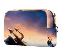 Poseidon's Trident on Sea Rocks Cosmetic Bag for Women, Travel Toiletries Bags Large Makeup Handy Pouch Organiser Bag with Zipper