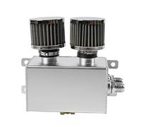 POSENG Universal Aluminum AN8 1.2L Twin Baffle Dual Filter Engine Oil Catch Can Tank with 2 Air Filters Oil Catch Reservoir Tank Can Breather Kit Silver
