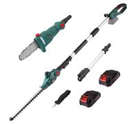 POSENPRO 20V 2-in-1 Cordless Pole Saw & Hedge Trimmer Combo, 8" Electric Chainsaw with 2×2.0 Ah Batteries, 450MM Extension Pole, Bush Tree Pruner Limb Branch Cutter, 2.5m Long Reach