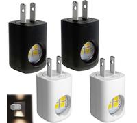 Posequiver LED Wall Socket Night Light, 5000K Mini Daylight Ambient Lighting - Dusk to Dawn Auto On/Off, 360° Adjustable Lighting for Bedroom, Kids Room, Hallway, Stairs (Black*2+White*2)