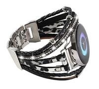 Posh Leather 20mm Watch Band Compatible with Samsung Galaxy Watch 4 Band/Active 2 Watch Bands 40mm 44mm/Watch 3 41mm/Watch 4 Classic 42mm 46mm, Boho Bracelet Handmade Strap for Women (Black White)