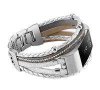 Posh Leather Band Compatible with Fitbit Charge 2 Bands, Boho Handmade Bracelet Multilayer Wrap Layered Wristbands Compatible for Women (Silver)