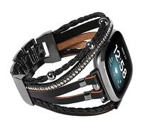 Posh Leather Bands Compatible with Fitbit Versa 3/Fitbit Sense, Women Boho Stylish Multilayer Wrap Bracelets Wristband, Handmade Adjustable Jewelry Strap for Sense/Versa 3 Smart Watch, 5.3-7.5 inches
