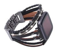 Posh Leather Bands Compatible With Fitbit Versa/Fitbit Versa Lite/Fitbit Versa 2 Bands for Women, Handmade Multilayer Wrap Bracelets Jewelry Strap Wristband for Fitbit Versa Smart Watch (Black)