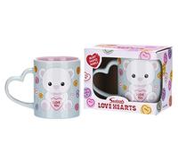 Posh Paws Swizzels Love Hearts 11OZ Bronte The Bear I Love You Heart Shaped Handle Ceramic Mug, Blue (37752)
