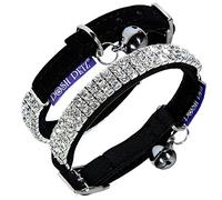 Posh Petz Luxury Soft Velvet Rhinestone Adjustable Cat Safety Collar With Bell Made Black