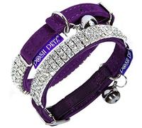 Posh Petz Soft Velvet Rhinestone Adjustable Cat Safety Collar With Bell Made Purple