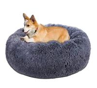 Posh Pooch Donut Pet Bed Round Cushion Marshmallow Super Soft Faux Fur Cuddler, Calming Fluffy Comfy Bed for Dog and Cat (MEDIUM (70CM), Dark Grey)