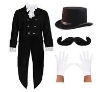Posh Victorian Man Costume - XX-Large - Black Victorian Jacket, White Cravat, Top Hat, White Gloves and Moustache - Historical Fancy Dress Costume