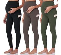 POSHDIVAH 3 Pack Women's Maternity Workout Leggings Over The Belly Pregnancy Yoga Pants with Pockets, 3 Pack Black Brown Green, XL