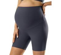 POSHDIVAH Ribbed Maternity Biker Shorts Over The Belly for Women - 5"/8" Buttery Soft Pregnancy Workout Athletic Short, 5" Grey, XL
